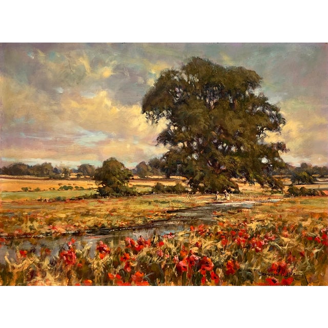 Vintage Impressionist English River Landscape Painting with Flowers & Figures 1985 For Sale - Image 13 of 16