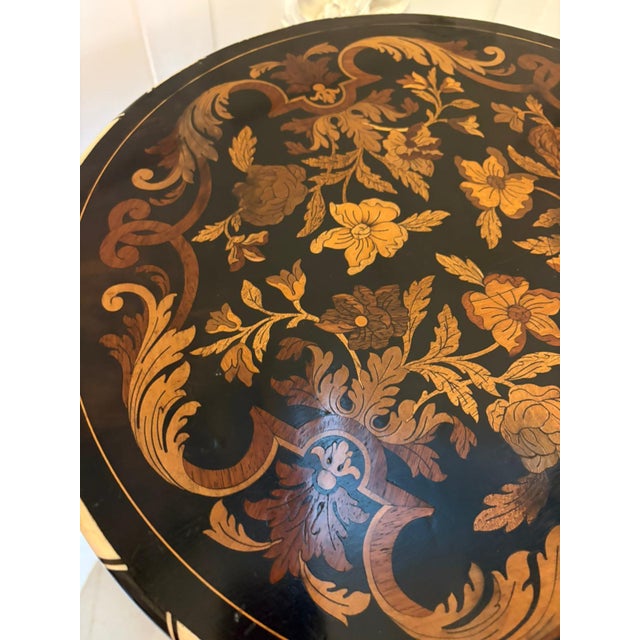 Antique Italian Ebonised and Marquetry Inlaid Pedestal Occasional Centre Table or Plant Stand, 1860 For Sale - Image 10 of 12