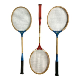 Mid-Century Boho Chic Vintage Badminton Rackets - Set of 3. For Sale