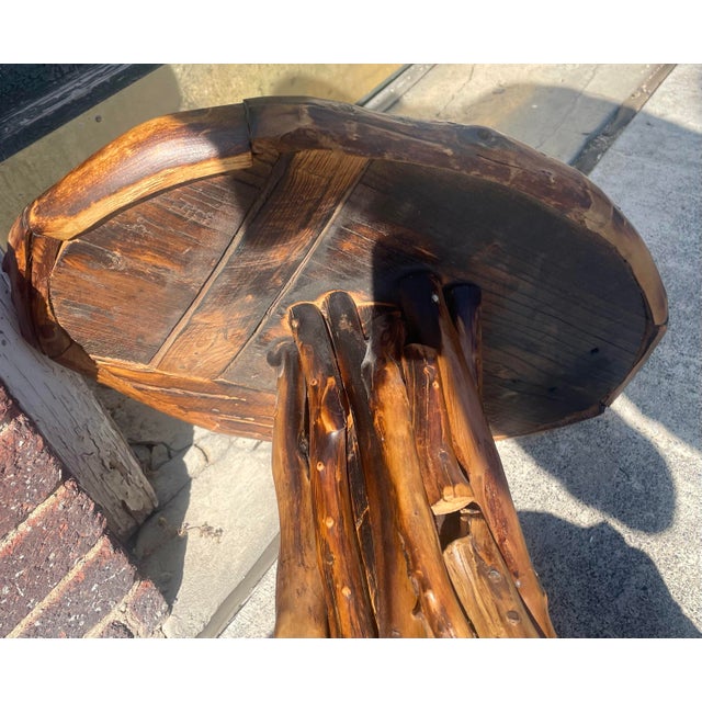 Late 20th Century Small Rustic Root Base Oval Side Table Cabin Cottage For Sale - Image 6 of 12