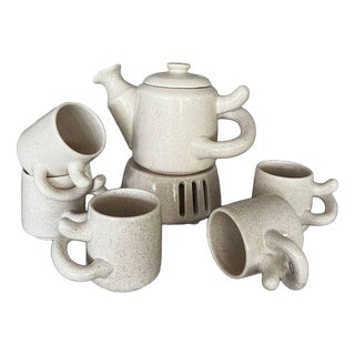 Ceramic Tea Set by Ove Pollas for Pollas Design, Denmark, 1970s, Set of 7 For Sale