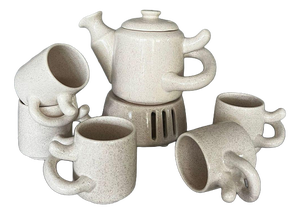Ceramic Tea Set by Ove Pollas for Pollas Design, Denmark, 1970s, Set of 7