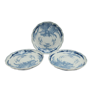 Japanese Blue & White Sansu Sometsuke Mountain Landscape Village Plate Set of 3