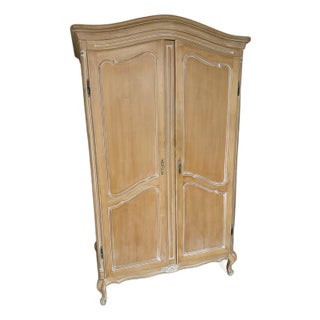 French Provincial Solid Wood Armoire – Carved Doors & Bonnet Top For Sale
