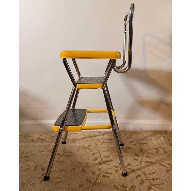 Vintage Cosco Stylaire Yellow Chrome Step Stool Chair For Sale - Image 4 of 9