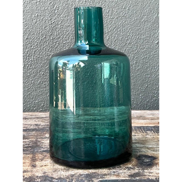Vintage Teal Glass Vase For Sale - Image 9 of 14