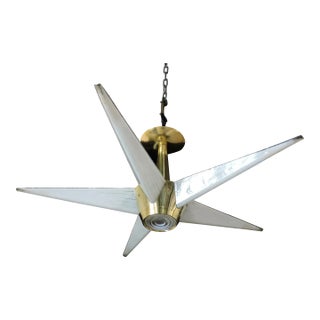 1950s Mid Century Modern Lightolier Starburst Claremont Chandelier, Brass & Glass For Sale