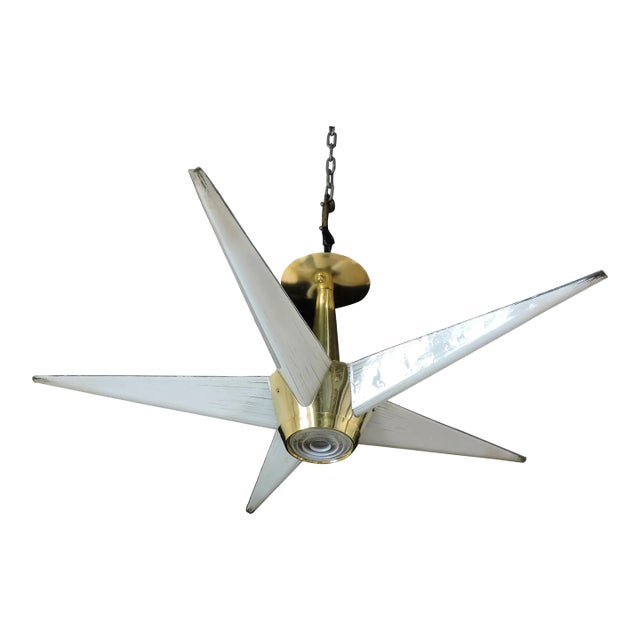 1950s Mid Century Modern Lightolier Starburst Claremont Chandelier, Brass & Glass For Sale