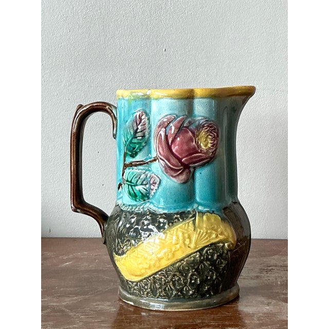 Vintage Boho English Majolica Pitcher For Sale - Image 10 of 12