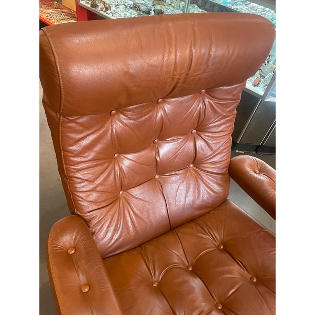 MCM Vintage Ekornes Chair and Ottoman W Great Chrome Base For Sale - Image 9 of 11