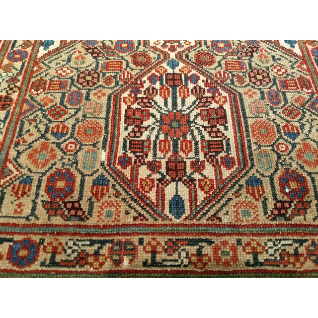 Antique Persian Serab Camel Hair Runner Rug, Hand-Knotted Wool, Geometric Pattern, Red & Green, 3x19 For Sale - Image 16 of 18