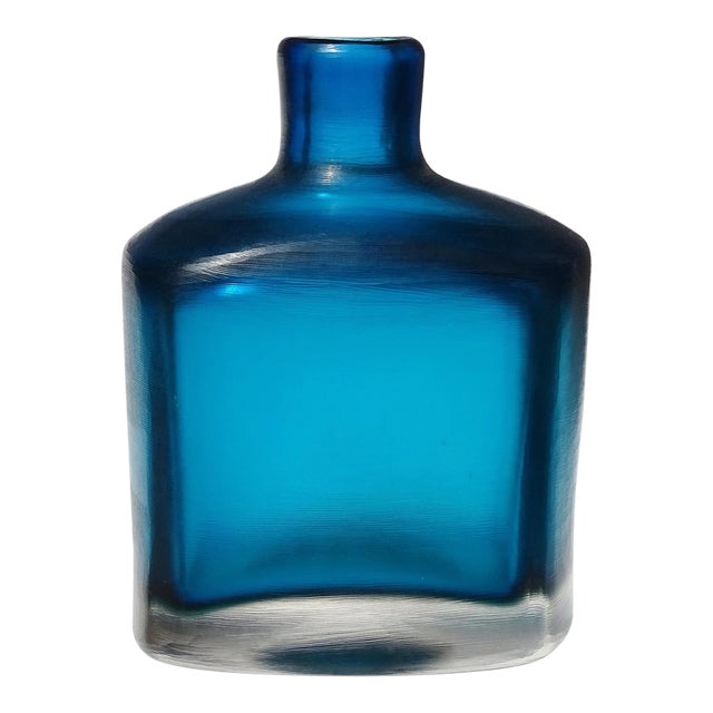 Vintage Murano Paolo Venini Signed Sommerso Navy Blue Inciso Technique Italian Art Glass Flower Vase For Sale