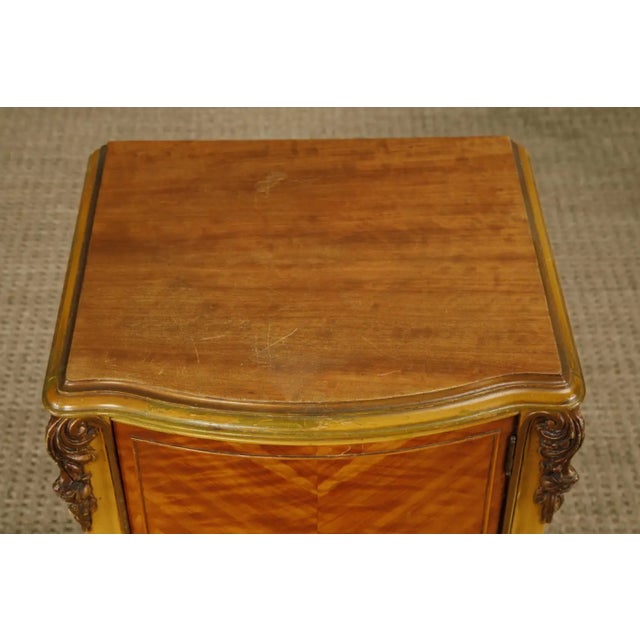 Wood Antique Louis XVI French Provincial Figured Maple Cabinet Nightstands, C. 1920s For Sale - Image 7 of 17