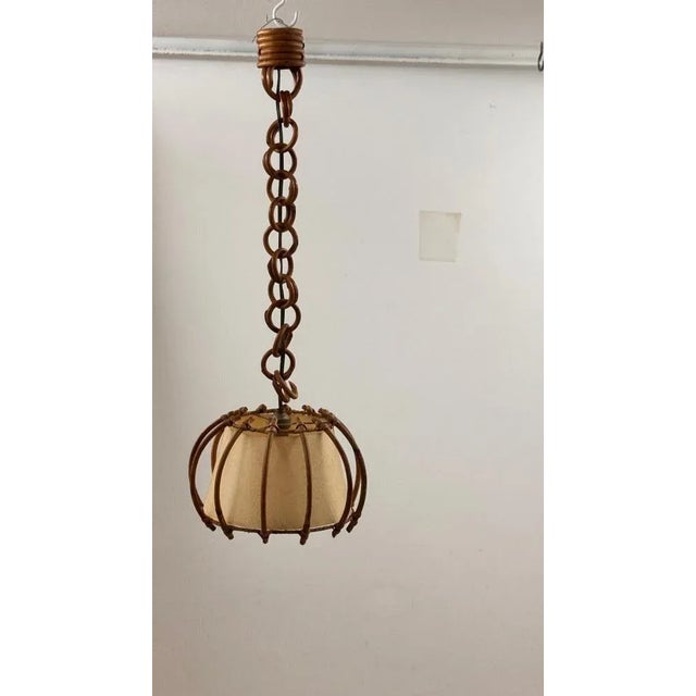 French Sculptural Wicker and Paper Pendant Light, 1960s For Sale - Image 4 of 12