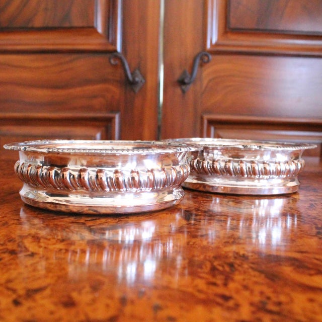 Early 20th Century Pair of Silver on Copper Gadrooned Wine Bottle Coasters For Sale - Image 5 of 10