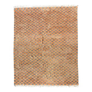 Slate & Turmeric Checkered Hand-Knotted Moroccan Wool Rug - 12x14 For Sale