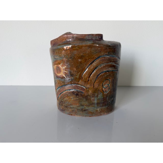1980s 1980s Vintage Abstract Studio Art Pottery Sculptural Double-Neck Vase, Unsigned For Sale - Image 5 of 12