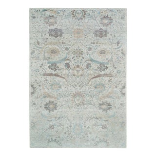 2010s Ivory, Sickle Leaf Design Soft Pile, Silk With Textured Wool Hand Knotted, Oversized Oriental Rug For Sale