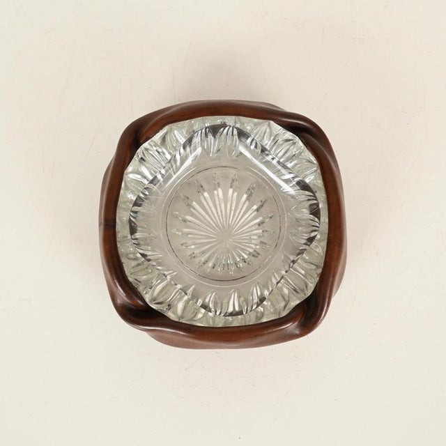 Curved Nova Ashtray in Brown Leather and Cut Crystal from Tecno, Italy, 1950s For Sale - Image 4 of 12
