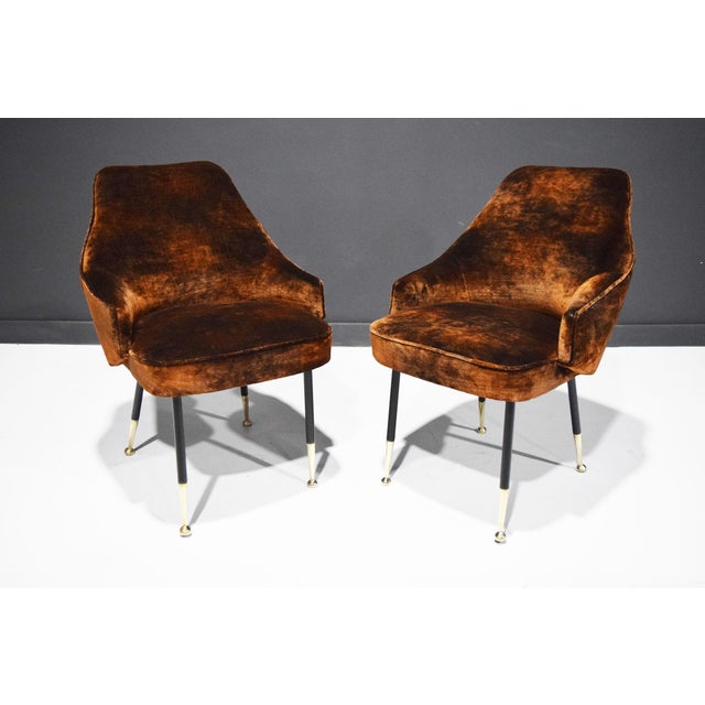 Our exquisite Italian Arm Chairs from the 1950s, newly upholstered in a high-quality Parisien velvet from Casmance,...
