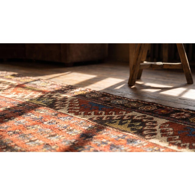 Red 1900s Red Geometric Antique Caucasian Kazak Rug 3'10" X 7'8" Handknotted Wool Carpet For Sale - Image 8 of 9