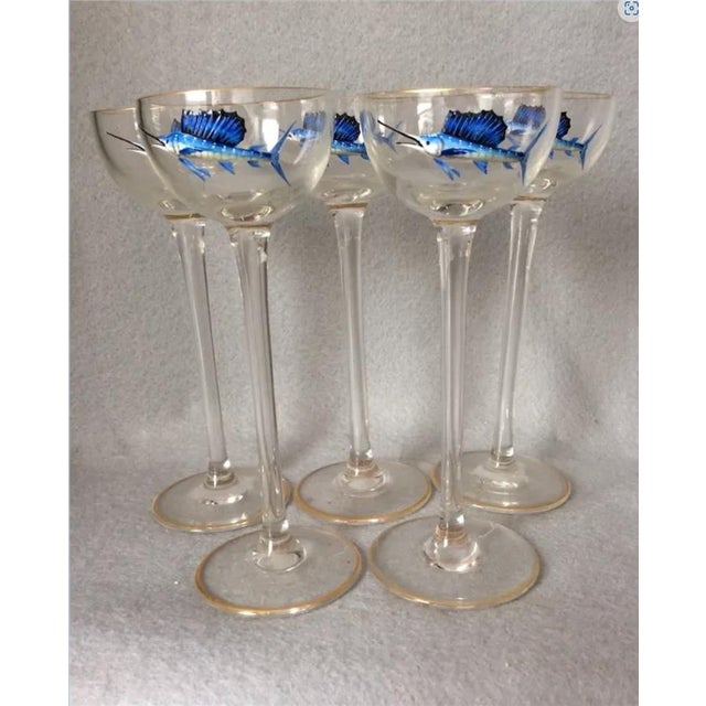 Antique Enameled Cordial Glasses With Swordfish Motif For Sale - Image 6 of 6