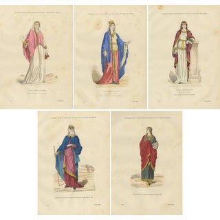 Gaulish to Carolingian Women's Costume Plates, 1800s, Set of 5 For Sale