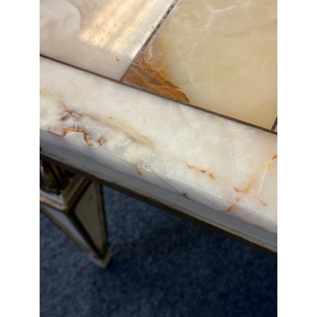 Early 20th Century Parcel Gilt Hand Painted Louis XVI French Regency Coffee Table With Mosaic Onyx Top For Sale - Image 9 of 12