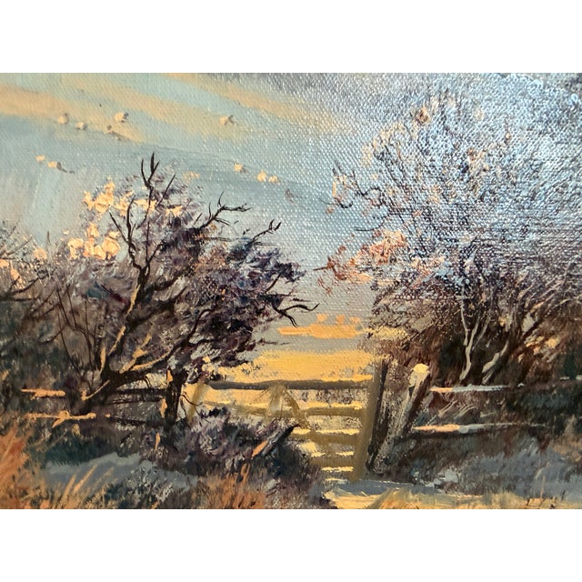 Late 20th Century Don Vaughan (British 1916-2005) “Winter Walk” VTG Oil Painting Winter Landscape For Sale - Image 10 of 12