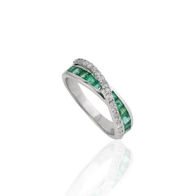 Not Yet Made - Made To Order Emerald and Diamond Infinity Twist Ring in Sterling Silver, Size 7.5 For Sale - Image 5 of 12