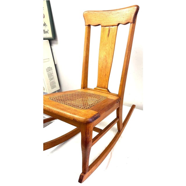 Antique Stomps-Burkhardt Maple Slipper Sewing Rocker With Caned Seat, Early 20th Century For Sale - Image 6 of 8