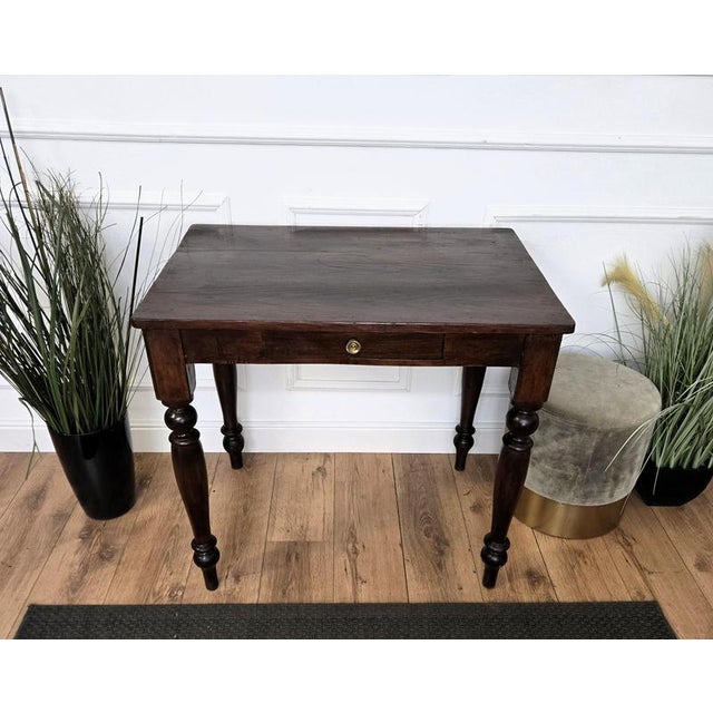 Italian Antique Walnut Rustic Table Desk Writing Table, 1890s For Sale - Image 9 of 10