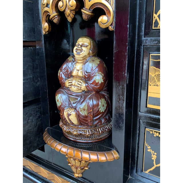 Black 20th Black Lacquer and Hand Painted Open Altar Table or Sideboard For Sale - Image 8 of 13