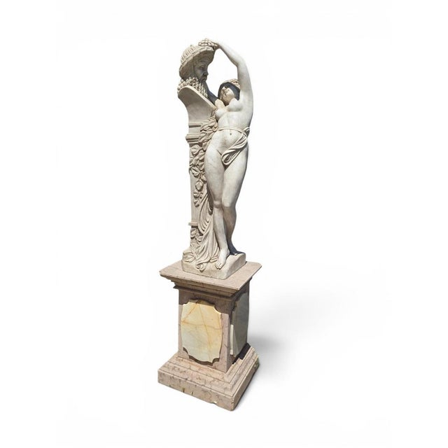 Greek Revival Marble Sculpture of a Female Figure with the Bust of Dionysus, Italy, Second Half of the 20th Century