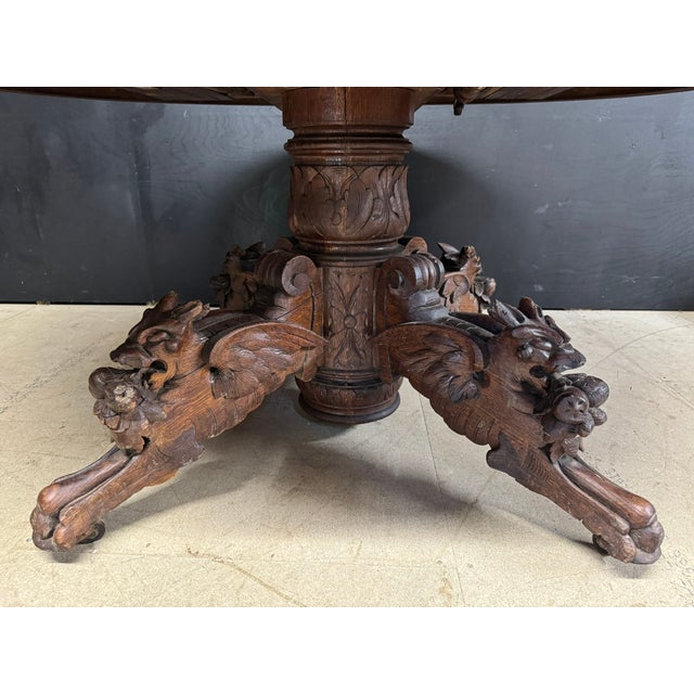 French Carved Oak Hunting Table, 1860 For Sale - Image 3 of 10