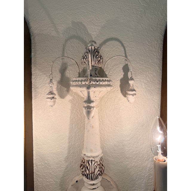 Set of Three Distressed French Country Wall Sconces With Matching Large & Medium Chandeliers Available For Sale In Denver - Image 6 of 8