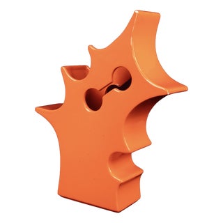 Abstract Orange Ceramic Sculptural Vase, 1980 For Sale