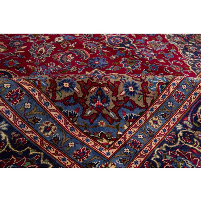 1940s Vintage Medallion Red Wool Rug Persian Kashan From the 1940s For Sale - Image 5 of 10
