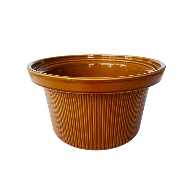 Crafted in a rich caramel-brown glaze, this vintage 5-quart stoneware replacement liner insert is designed for older-model...