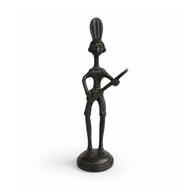 Late 20th Century Vintage African Tribal Musician Figurines Cast Iron Metal Sculptures Set of 3 For Sale - Image 5 of 7