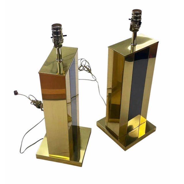 Metal 1980s Gold and Black Pierre Cardin Style Metal Table Lamps - a Pair For Sale - Image 7 of 13