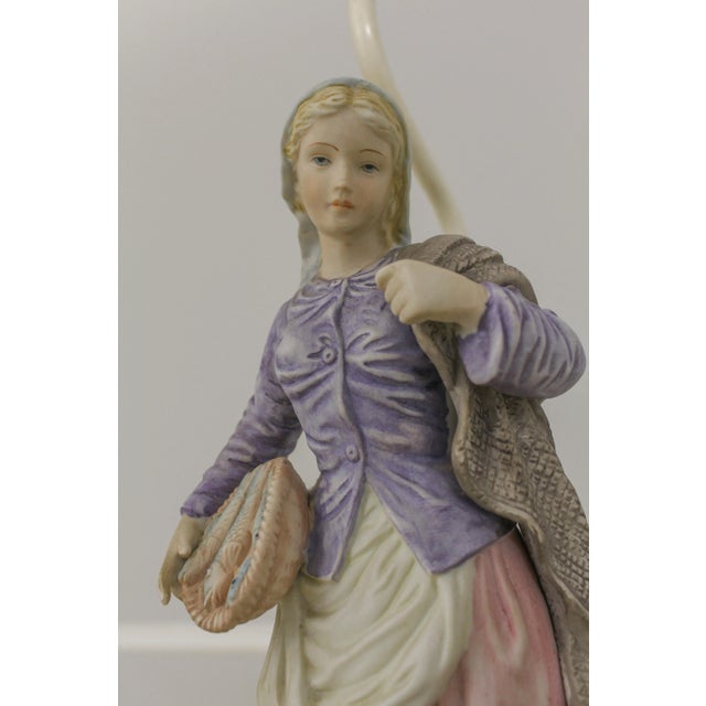 Ceramic Pair Vintage 1950s Era Bisque Figural Italian Table Lamps For Sale - Image 7 of 13