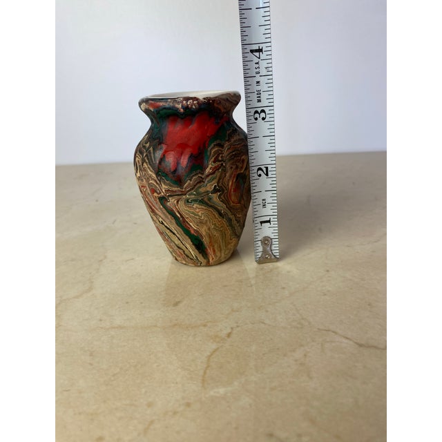 Red Vintage Marbled Porcelain Bud Vase in the Style of Nemadji or Ozark Pottery, Swirl Glaze Ceramic Vessel For Sale - Image 8 of 8