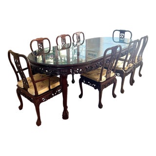 1980s Chinese Rosewood Carved Dining Set For Sale