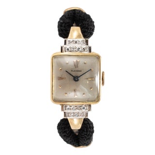Ladies Vintage Retro Bucherer Cocktail 17mm Diamond 18k Gold Mechanical Watch For Sale