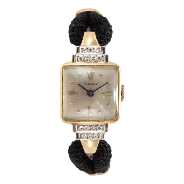 Ladies Vintage Retro Bucherer Cocktail 17mm Diamond 18k Gold Mechanical Watch For Sale