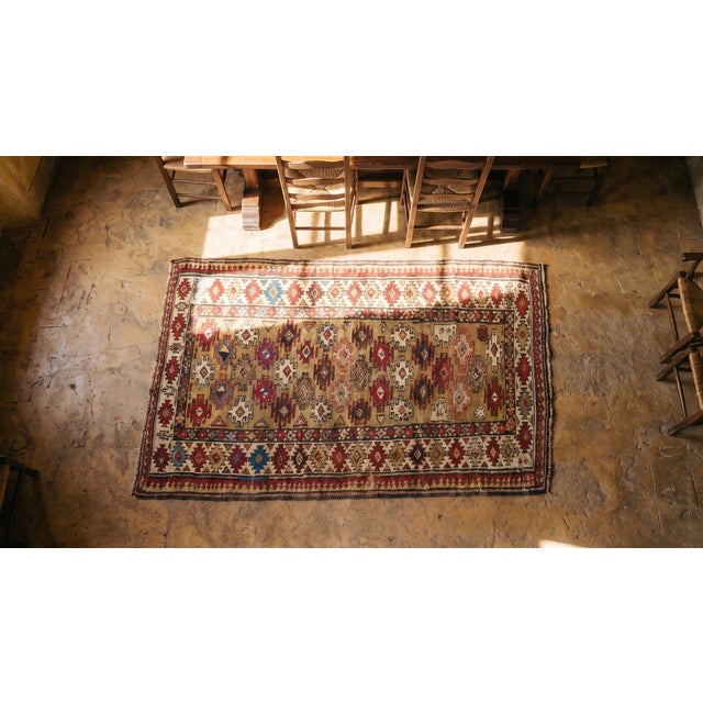 Small Scatter Size Light Yellow Color Antique Tribal Geometric Wool Pile Caucasian Chi Chi Rug For Sale In New York - Image 6 of 8