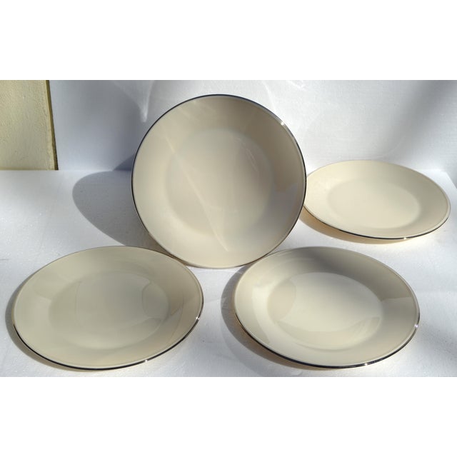 Beige Vintage Lenox Special Porcelain Beige Dinner Plates Silver Trim - Set of 14 For Sale - Image 8 of 16