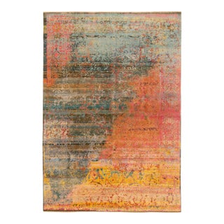Contemporary Abstract Rug in Pink, Blue Colorful Pattern by Rug & Kilim For Sale