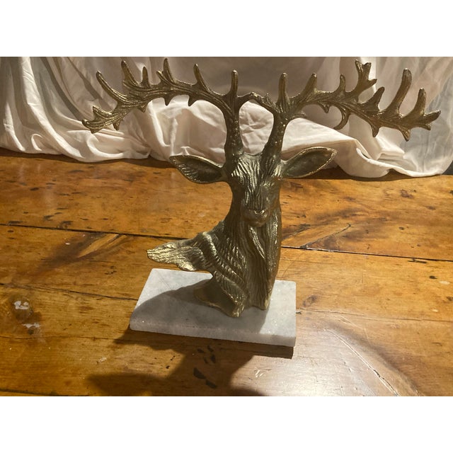2020s Gold Metal and Marble Deer Head For Sale - Image 5 of 11